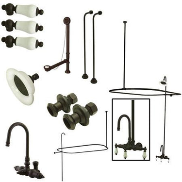 Kingston Brass Vintage Wall Mount High Rise Clawfoot Tub and Shower Package with Porcelain Lever Handles, Oil Rubbed Bronze Clawfoot Tub Set Kingston Brass